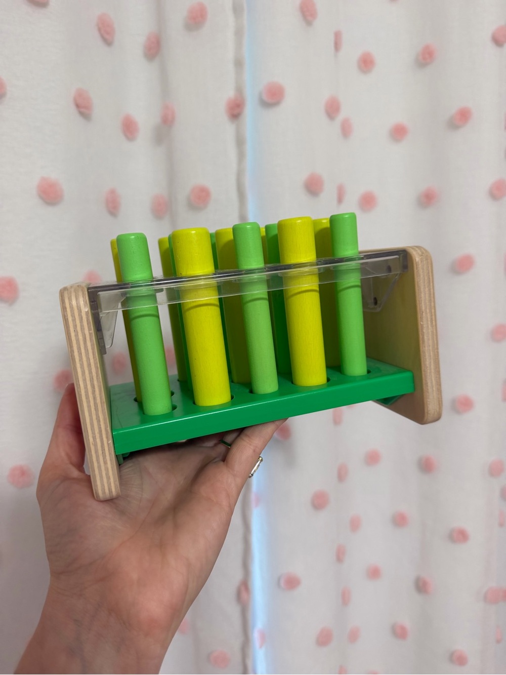 Lovevery Wooden Posting Stand in Green and Yellow Educational Activity Toy